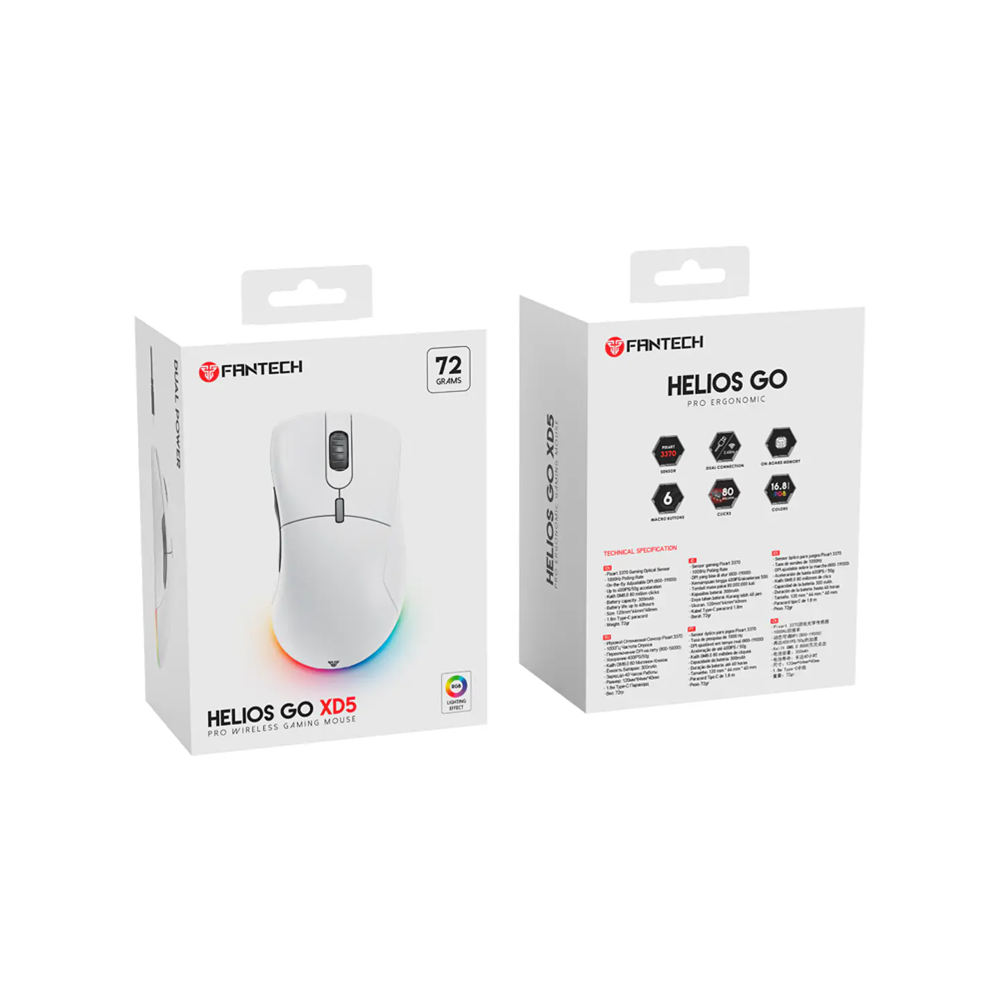 Mouse Inalámbrico Wireless Fantech Helios XD5 RGB 72gr White 9