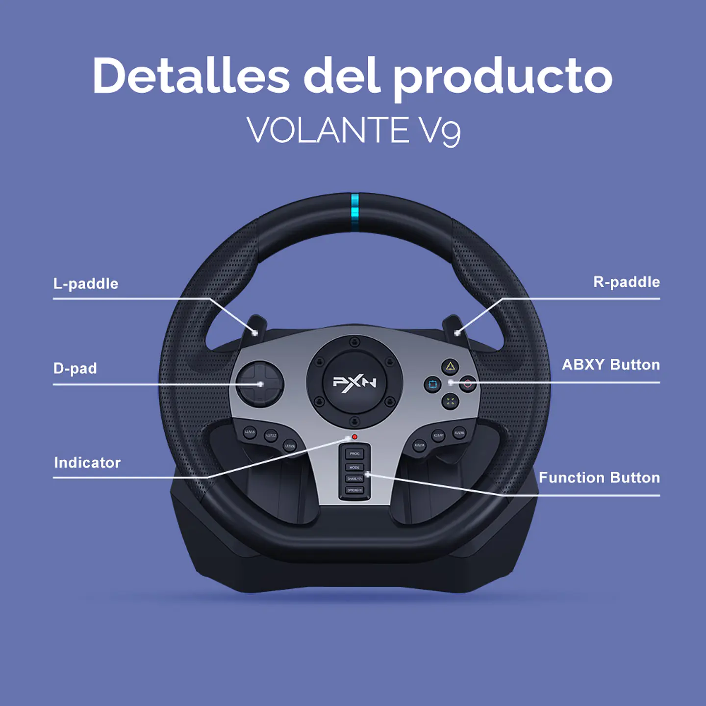 Volante para juegos Pxn V9 con pedales y palanca de cambio compatible PC/PS/Xbox 11