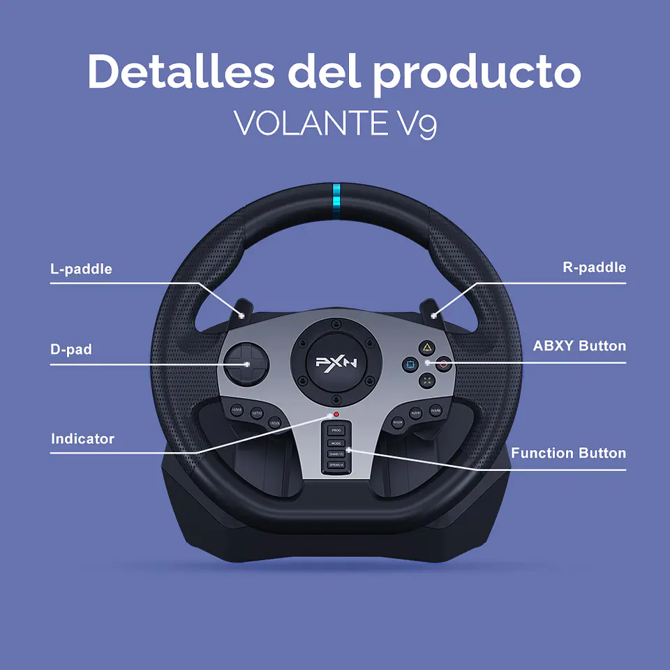 Volante para juegos Pxn V9 con pedales y palanca de cambio compatible PC/PS/Xbox 11
