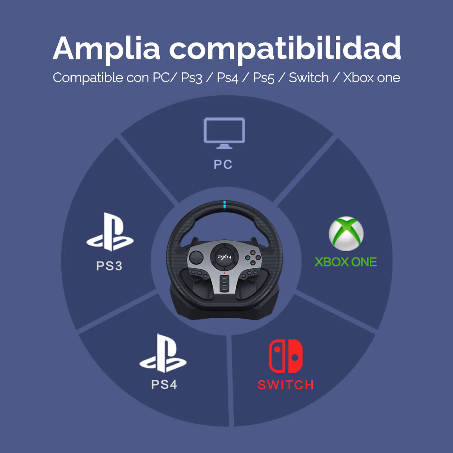 Volante para juegos Pxn V9 con pedales y palanca de cambio compatible PC/PS/Xbox 12