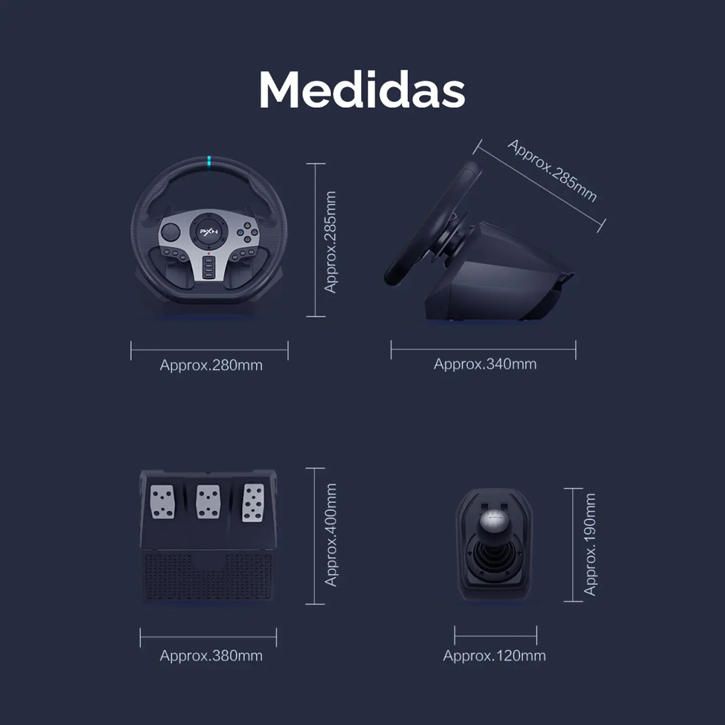 Volante para juegos Pxn V9 con pedales y palanca de cambio compatible PC/PS/Xbox 14