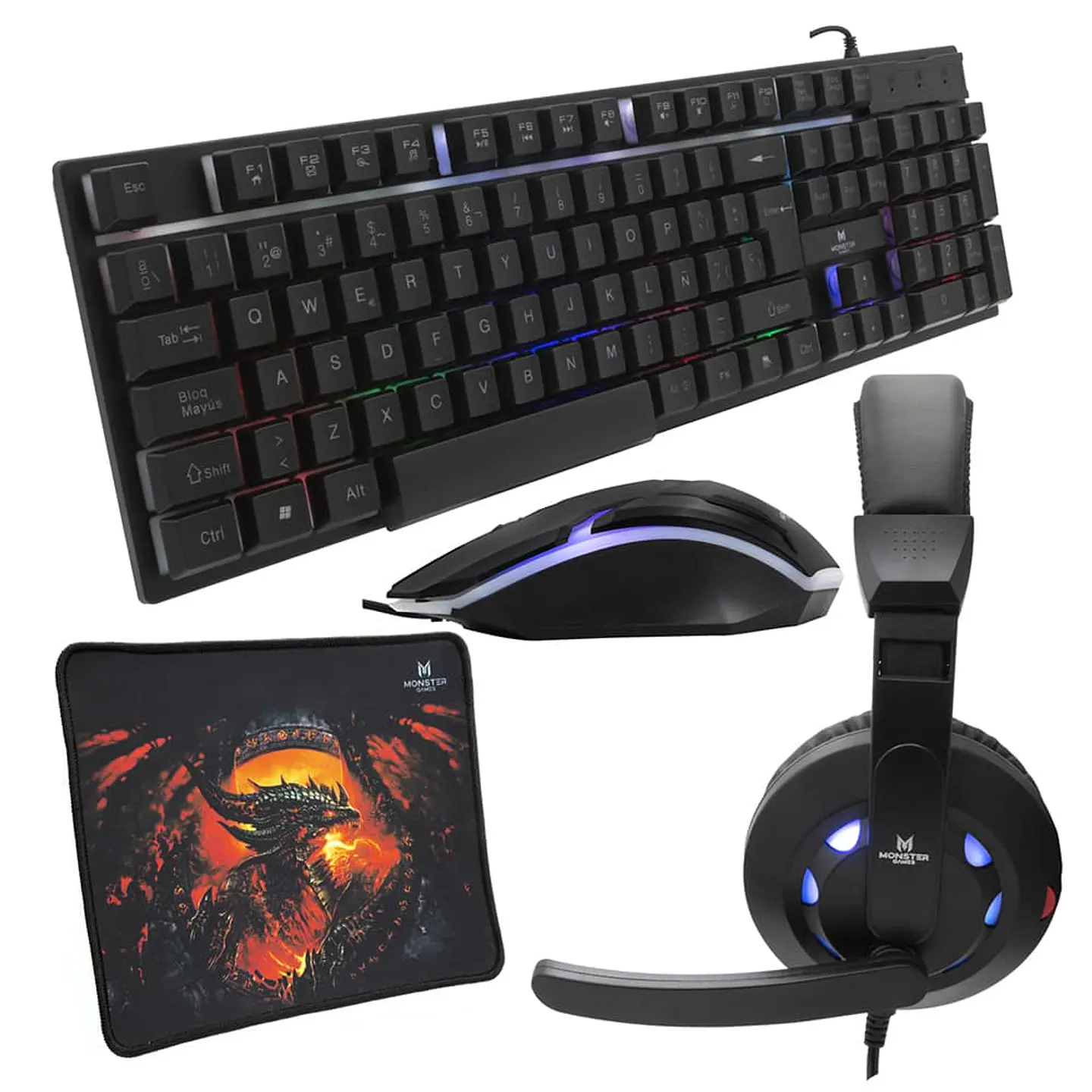 Kit 4 en 1 Monster Games Insertion K4125: Teclado + Audífonos + Mouse + Mousepad 2