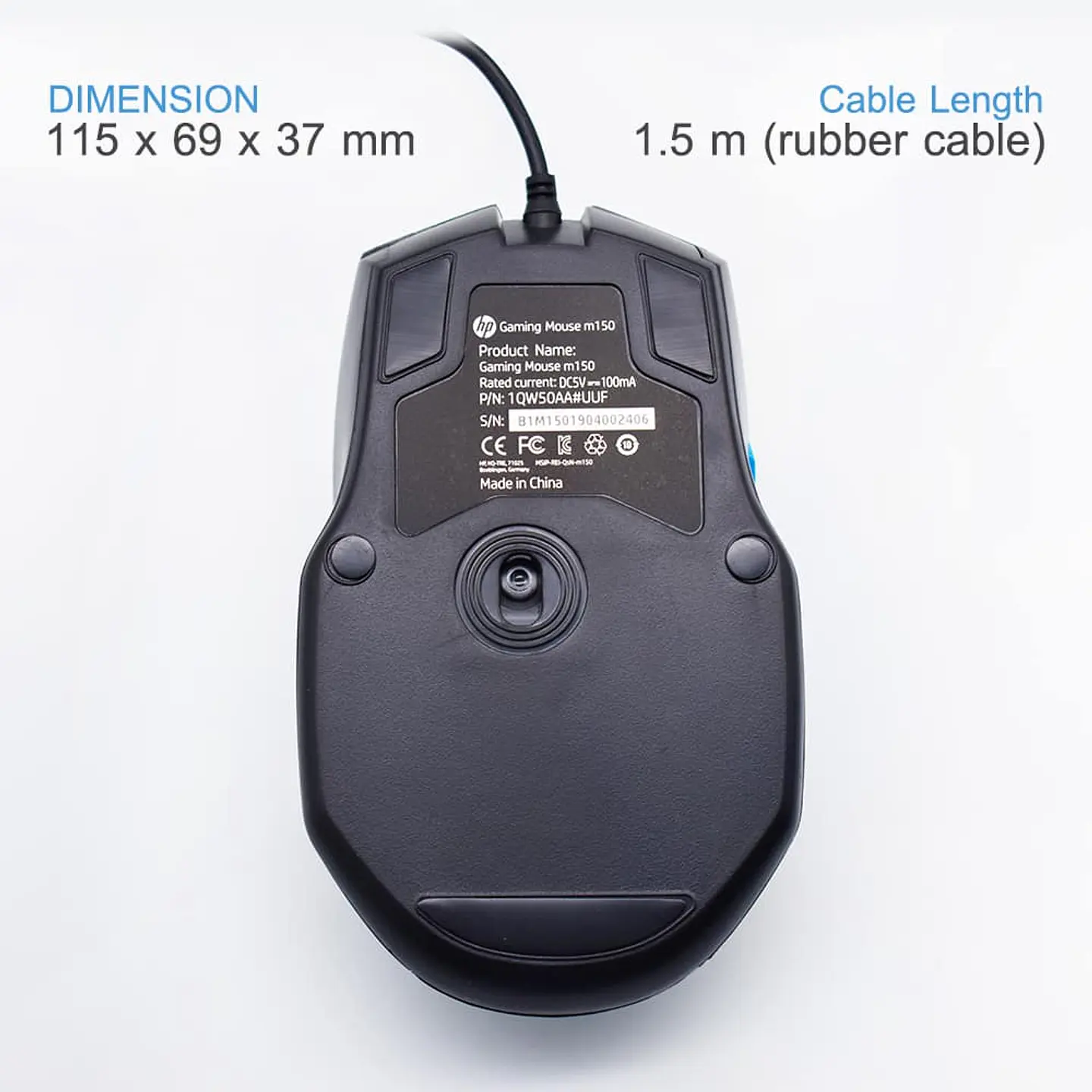 Mouse Gamer Ergonómico HP M150 (Óptico, 1600dpi, 6 Botones, USB, Negro) 6