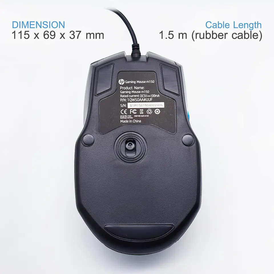 Mouse Gamer Ergonómico HP M150 (Óptico, 1600dpi, 6 Botones, USB, Negro) 6