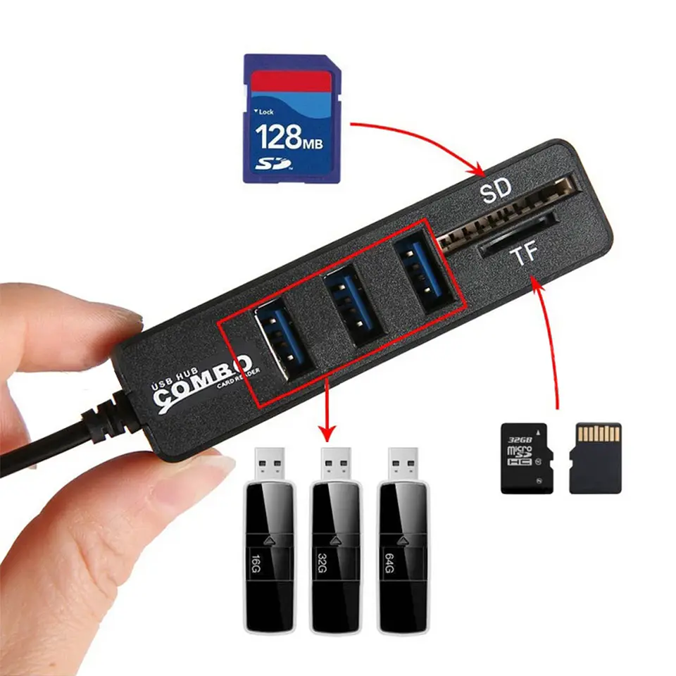 Hub 3 Puertos Multi Usb Adaptador Con Lector De Tarjeta SD 1