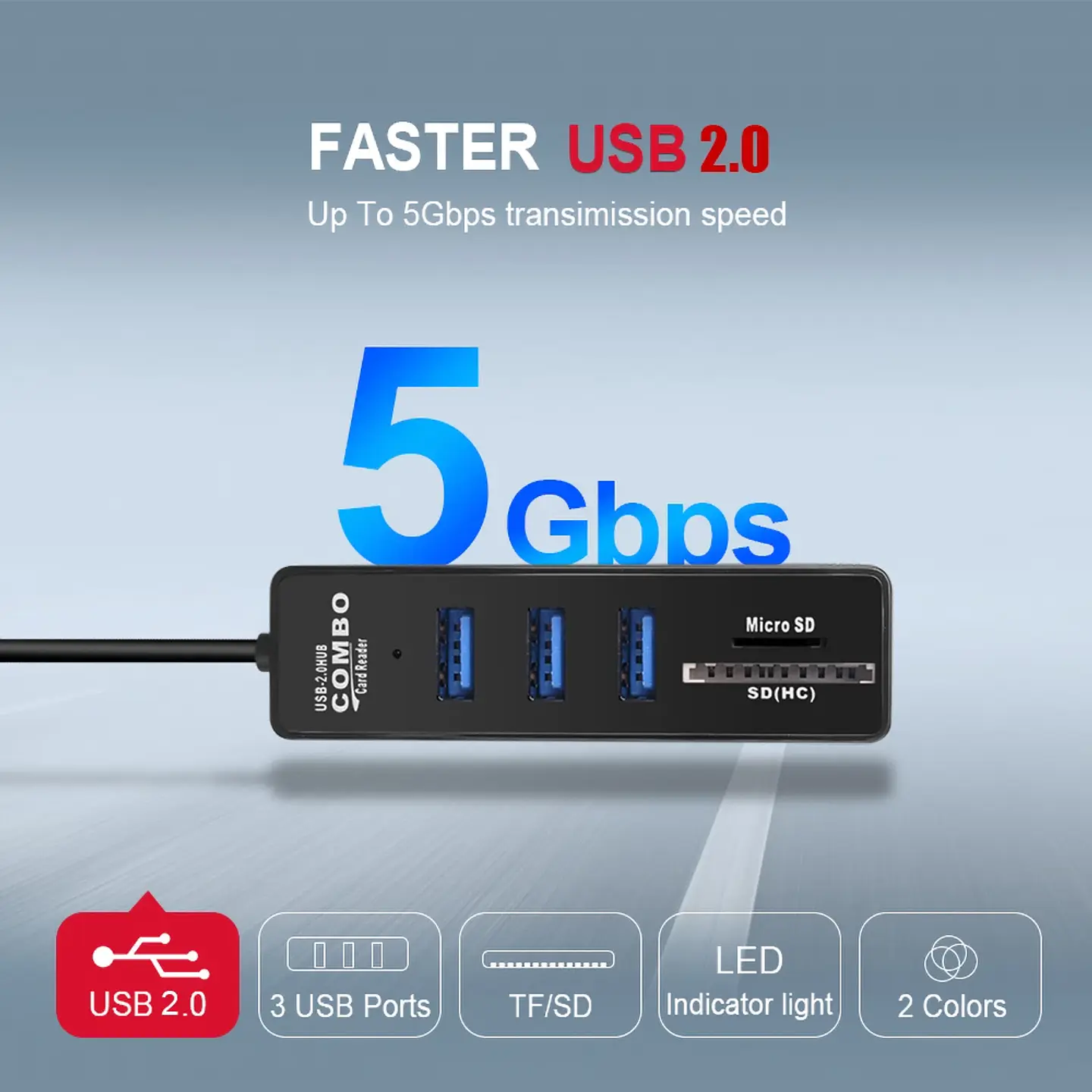 Hub 3 Puertos Multi Usb Adaptador Con Lector De Tarjeta SD 2