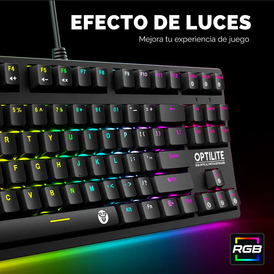 Teclado Gamer Mecánico Fantech Optilite MK872 Black Óptico RGB 5