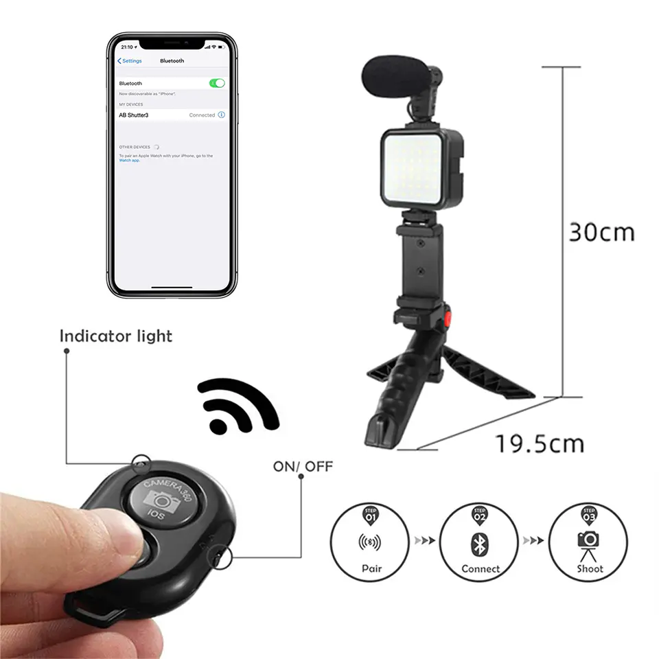 Kit De Grabacion Estabilizador Luz Led Y Micrófono 8