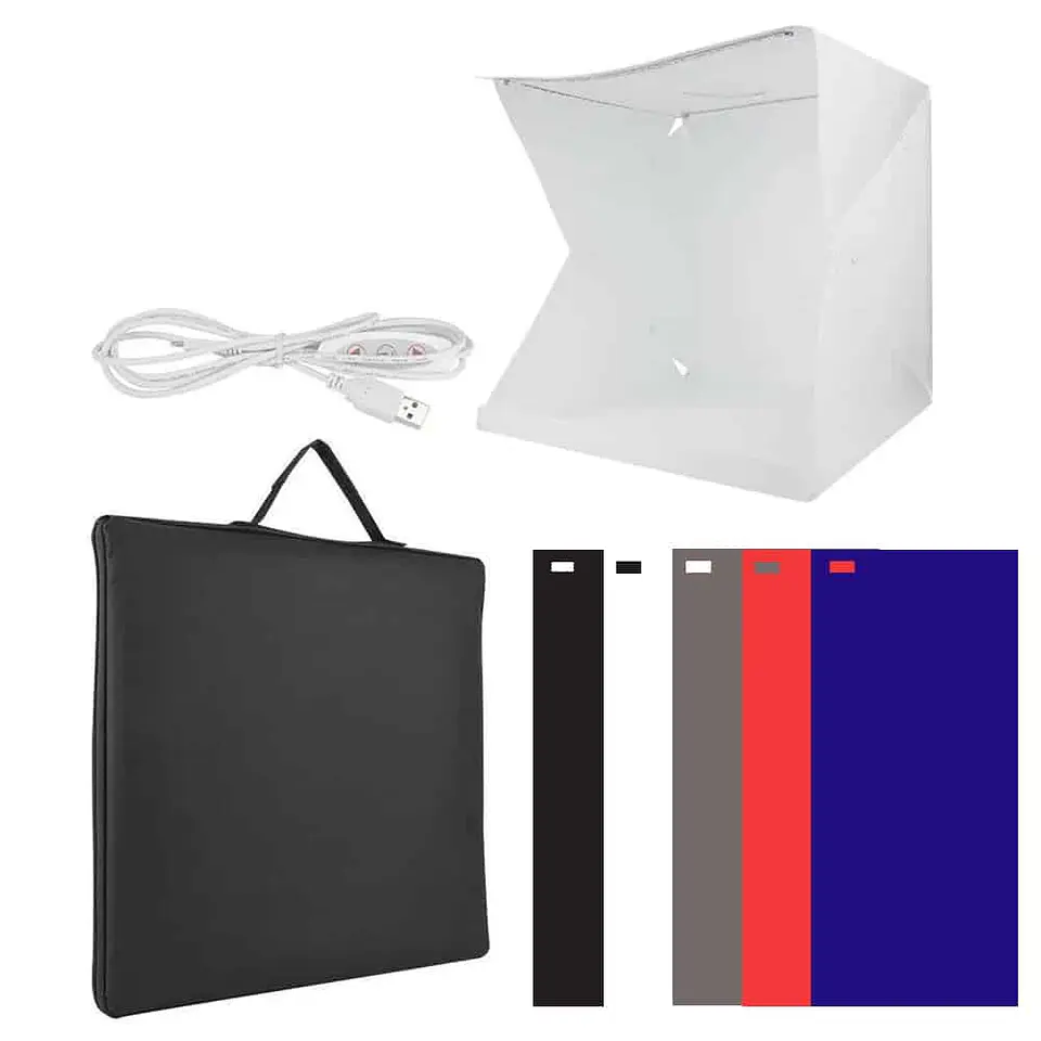 Estudio Fotográfico Set Profesional Portátil 40 x 40cm Luz Led, entrada USB - 5 7