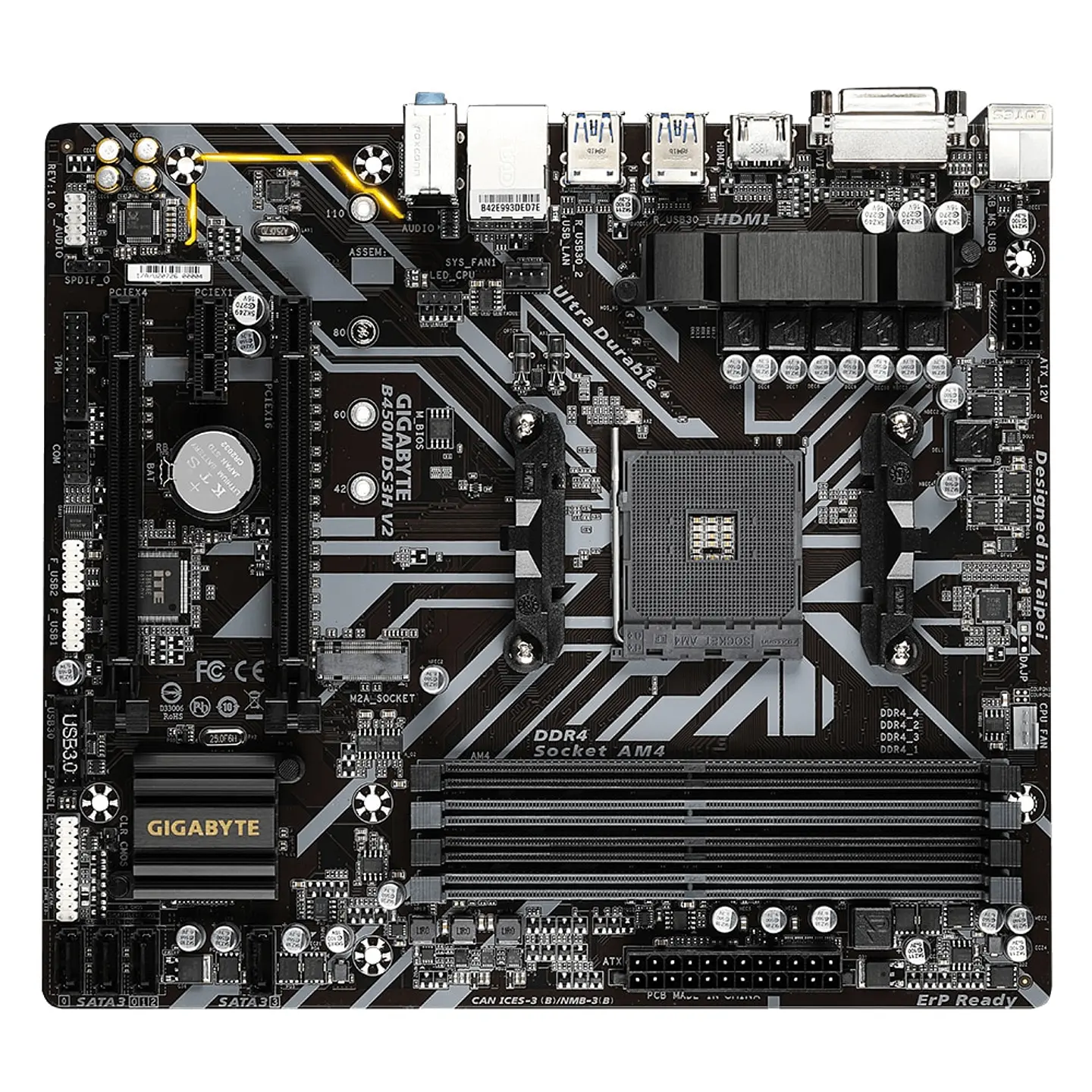Placa Madre Gigabyte B450M DS3H V2, AM4 AMD SATA 6Gb/s - Micro ATX AMD - AMD Ryz 2