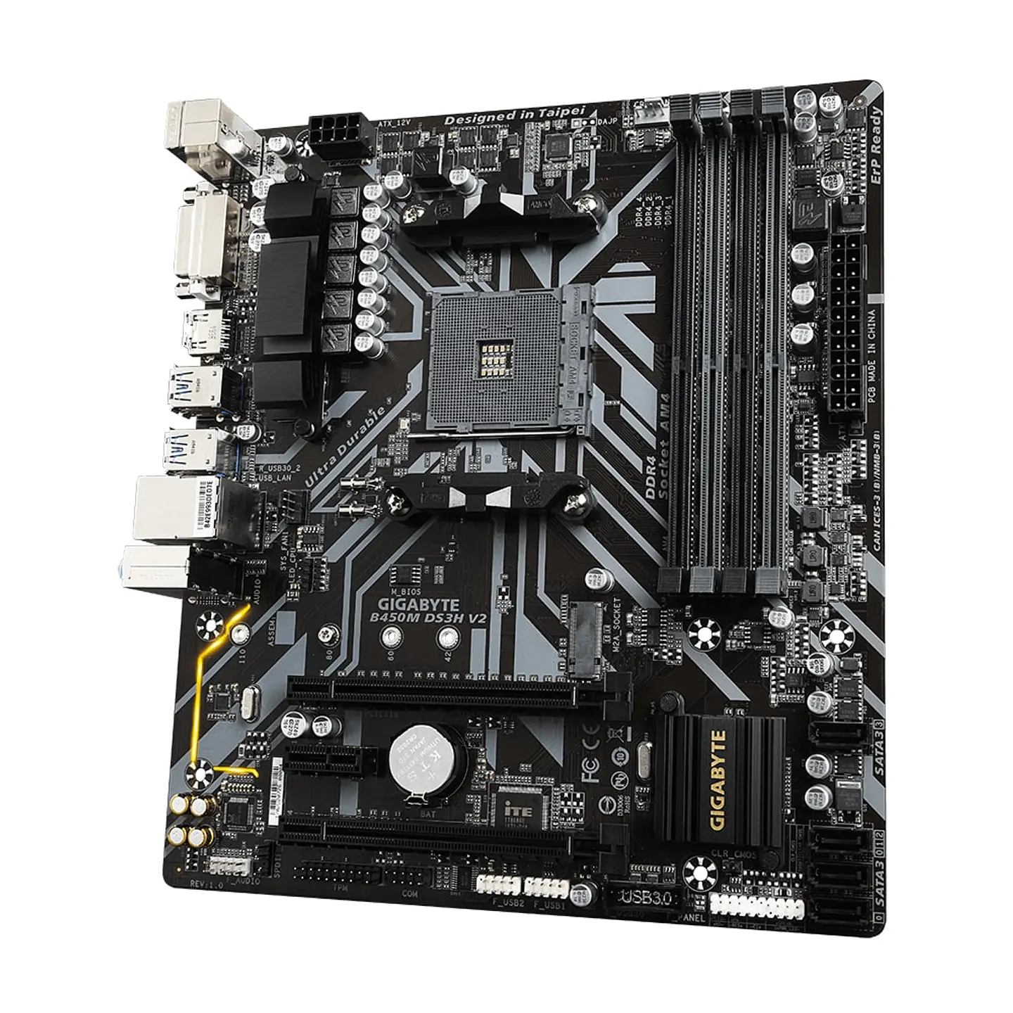 Placa Madre Gigabyte B450M DS3H V2, AM4 AMD SATA 6Gb/s - Micro ATX AMD - AMD Ryz 4