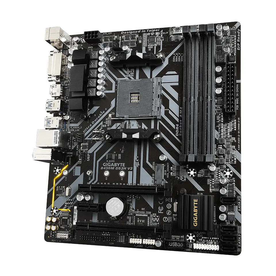 Placa Madre Gigabyte B450M DS3H V2, AM4 AMD SATA 6Gb/s - Micro ATX AMD - AMD Ryz 4
