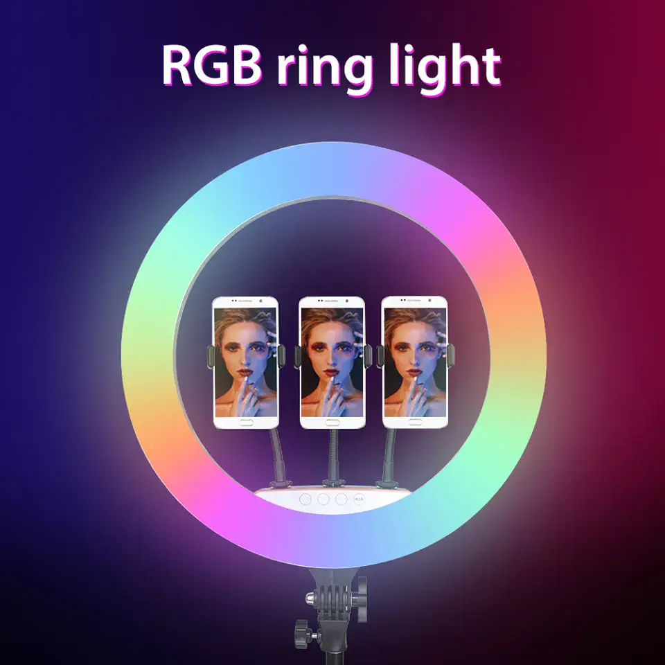 Aro Luz Led Multicolor Luz RGB, 45cm, incluye control, trípode y soportes 3