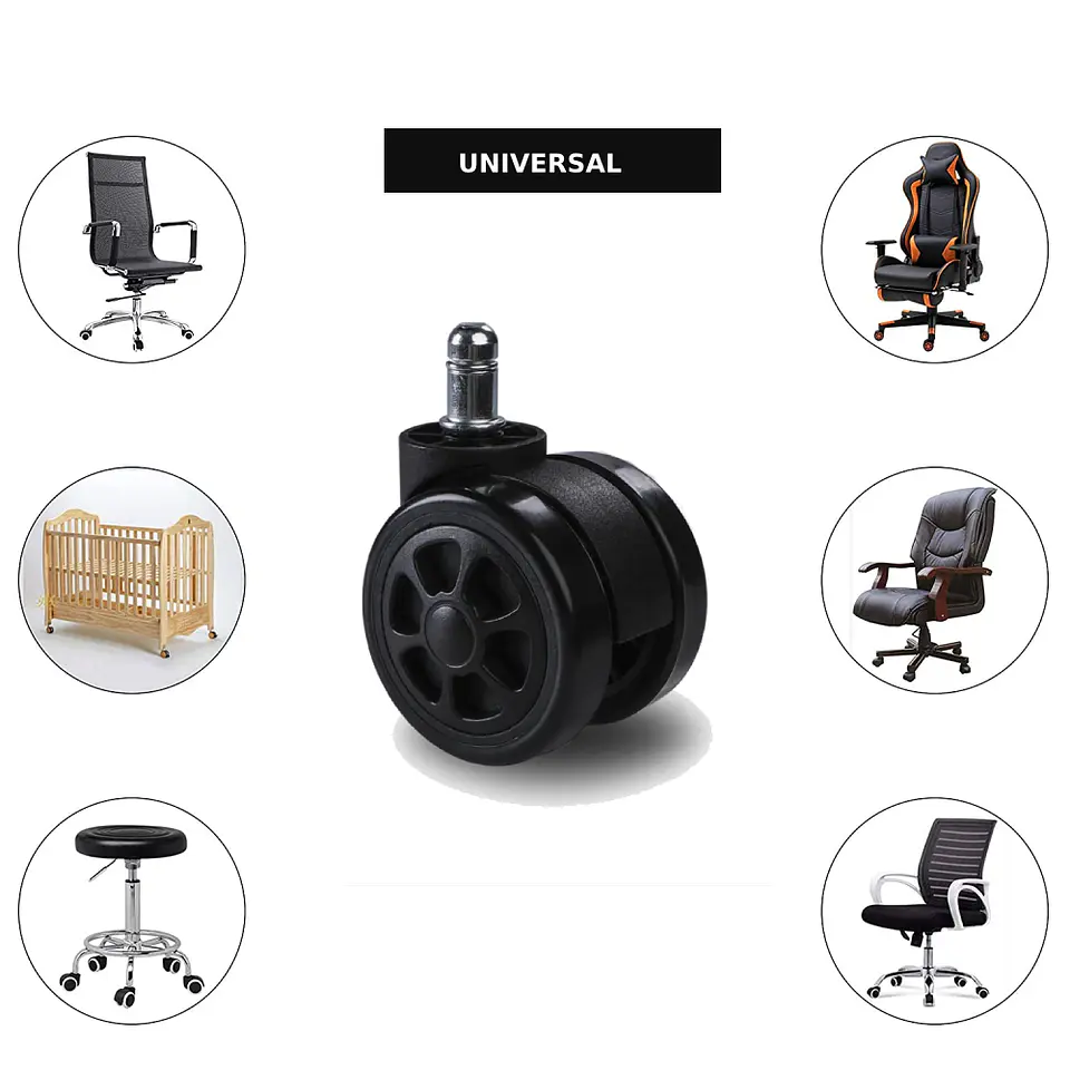 Pack 5 ruedas universal para silla de escritorio y gamer, 60mm 3