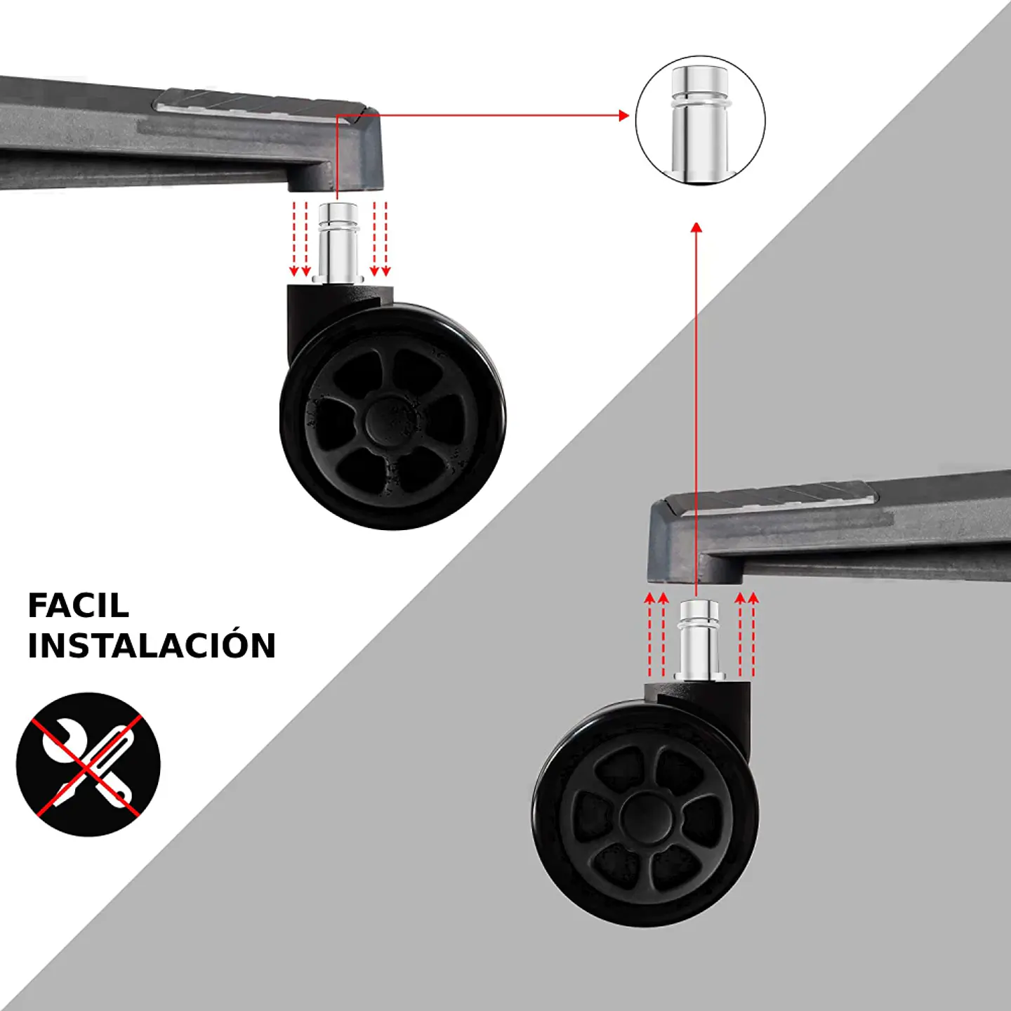Pack 5 ruedas universal para silla de escritorio y gamer, 60mm 4