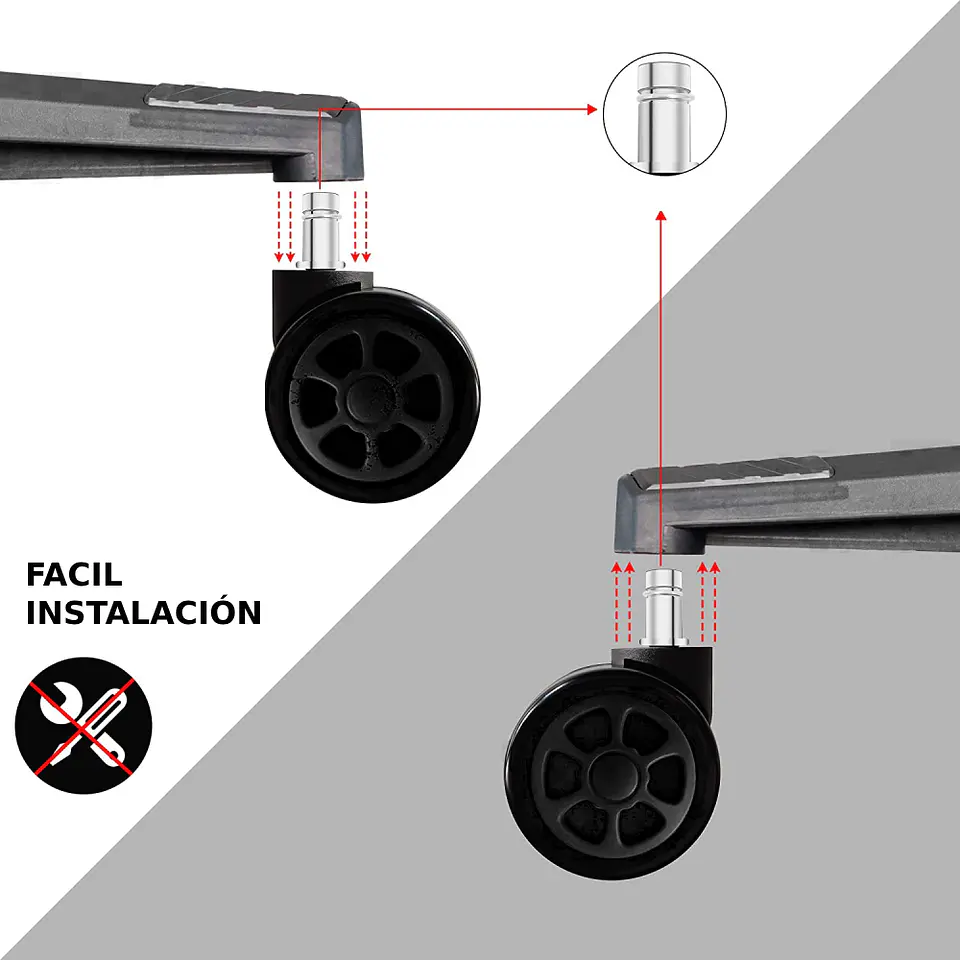 Pack 5 ruedas universal para silla de escritorio y gamer, 60mm 4