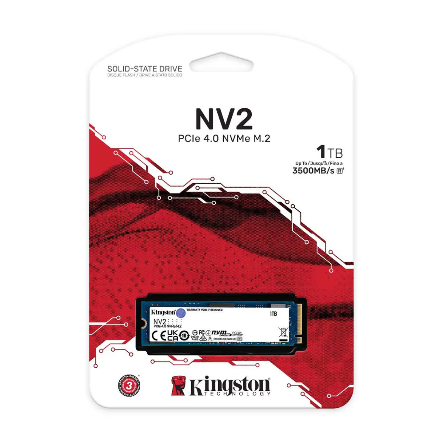 Disco de Estado Sólido Kingston NV2, 1TB NVMe, PCIe 4.0, Lectura 3500 MB/s Escri 3