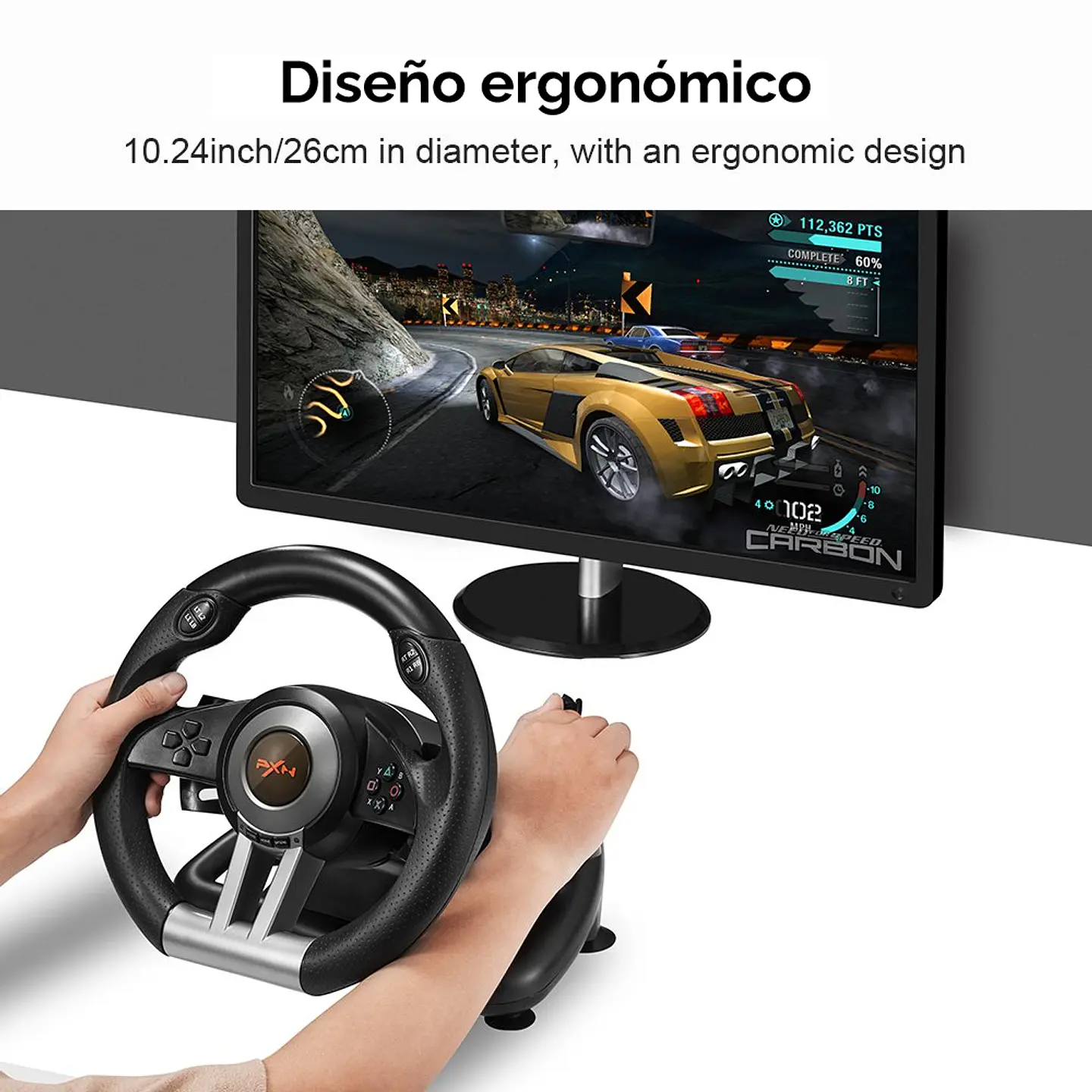 Volante PXN V3 PRO con Pedales PC, PS3, PS4, Xbox One, Xbox Series X - Negro 2