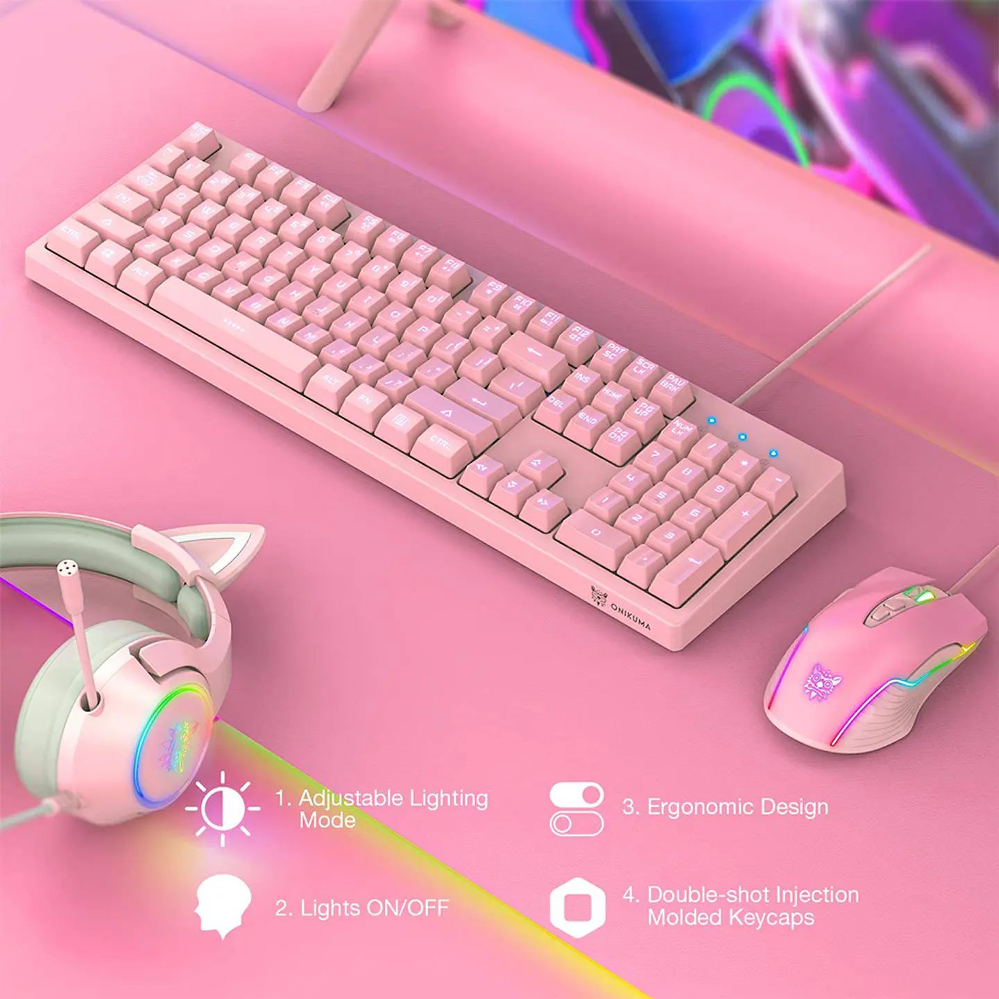 Kit Gamer 2 En 1 Onikuma G25-cw905, Teclado + Mouse Pink 5