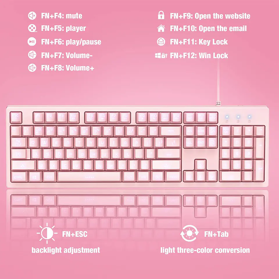 Kit Gamer 2 En 1 Onikuma G25-cw905, Teclado + Mouse Pink 7