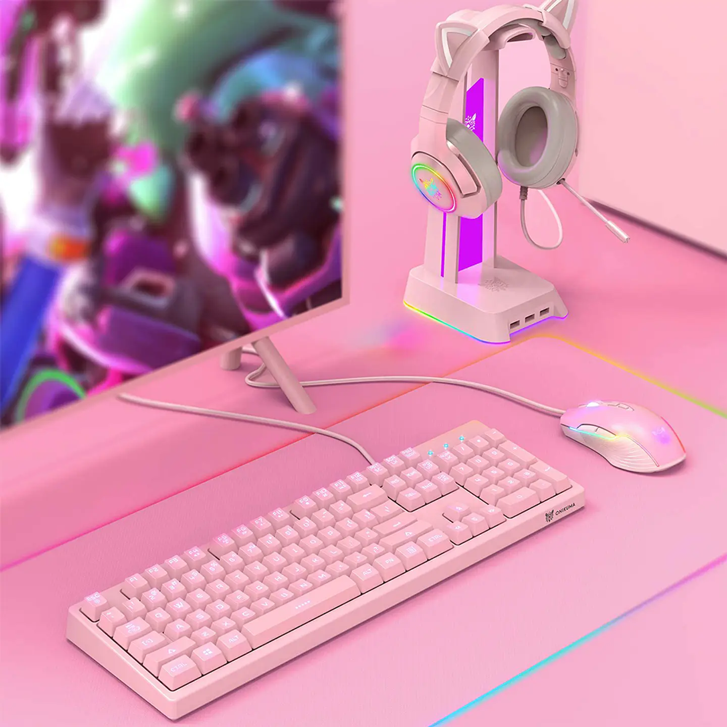 Kit Gamer 2 En 1 Onikuma G25-cw905, Teclado + Mouse Pink 8