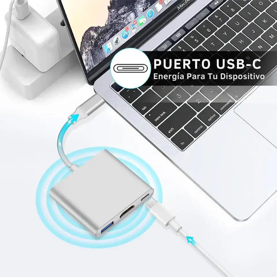 Hub Adaptador Vanto 3 en 1 Tipo C a Usb 3.0, Hdmi 4k , Carga PD 5