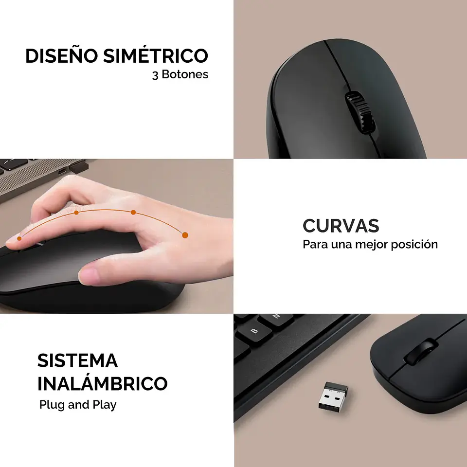 Kit Teclado + Mouse Inalámbrico USB 2,4 GHz 1200 DPI Win/Mac 4
