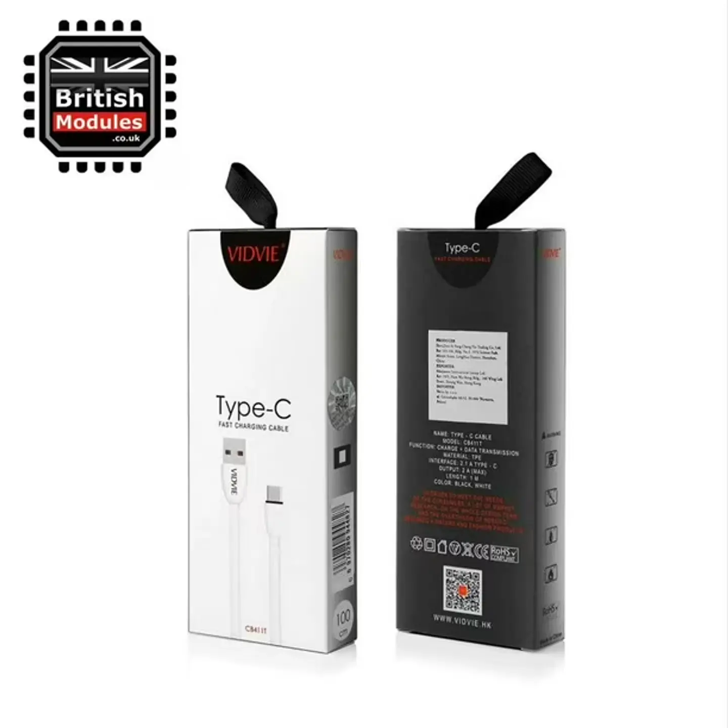 Cable Tipo C Carga Rápida Vidvie Blanco 1MT 2.4A 4