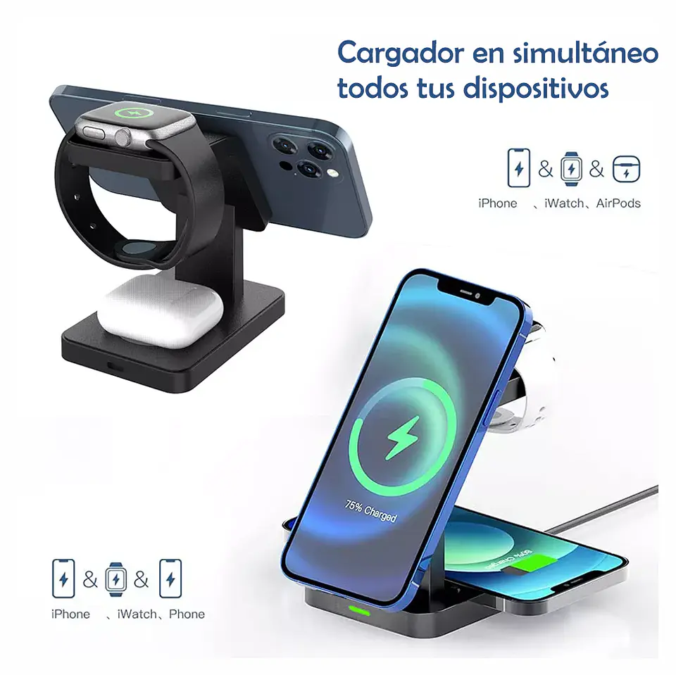 Estación Carga Rápida Para 3 En 1 iPhone, Apple Watch, AirPods con Magsafe 3