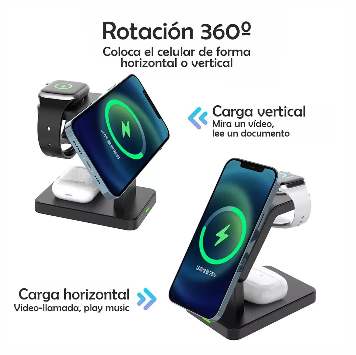 Estación Carga Rápida Para 3 En 1 iPhone, Apple Watch, AirPods con Magsafe 4