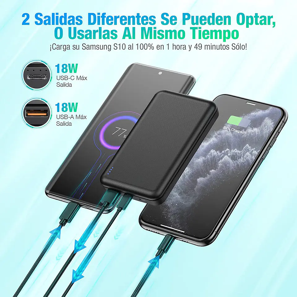 Batería Cargador Portátil Tecnolab 20.000 Mah, Carga Rápida 5