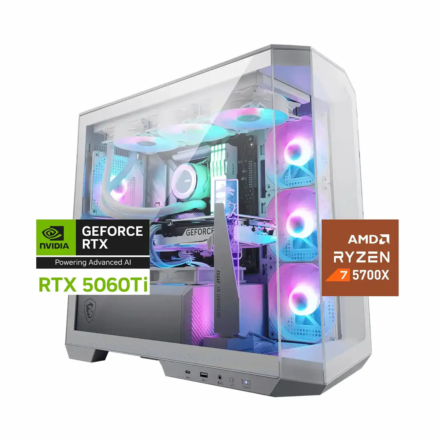 Pc Gamer Inspire White: Ryzen 7 5700X, M.2 Gen 4, 16GB/32GB DDR4 Ram, RTX 5060ti 16GB 1