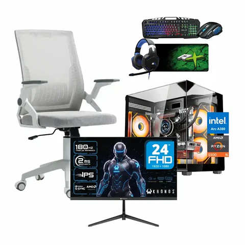 Combo Setup Gamer: PC Arctic Essential, Monitor, Silla y periféricos