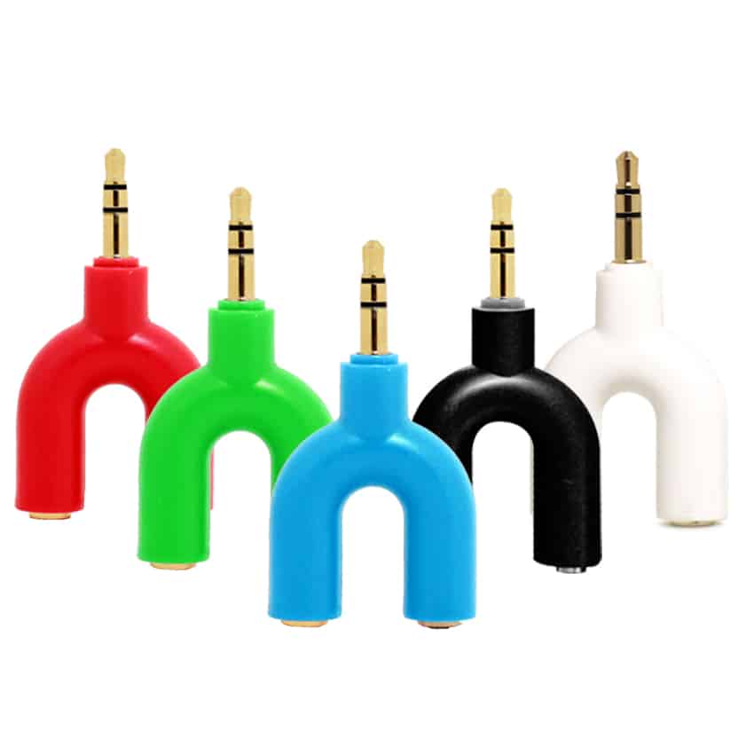 Conector Doble Plug 1 macho 2 hembras Jack 3.5mm - Colores