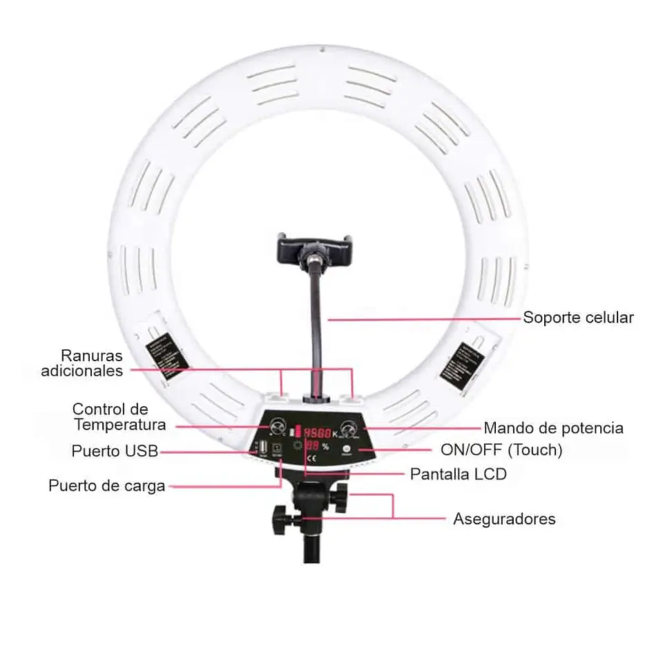 Súper Aro Profesional 46cm + trípode con pantalla LCD 5