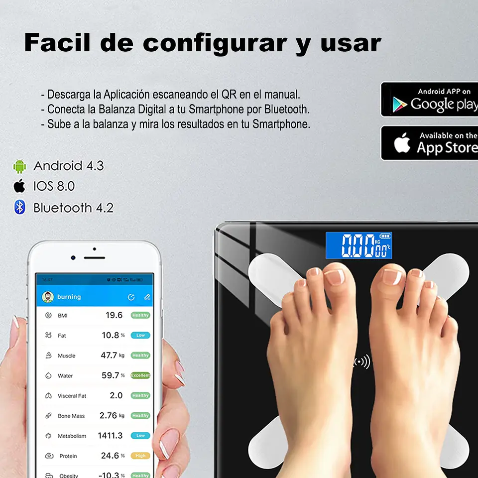 Balanza Digital Bluetooth Inteligente, mide IMC, App Smart 5