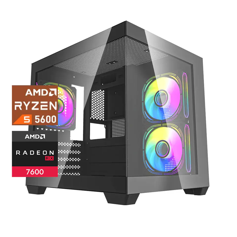 PC Gamer Halo Plus: Ryzen 5600, SSD M.2, RAM 16GB, RX 7600, Wifi 1