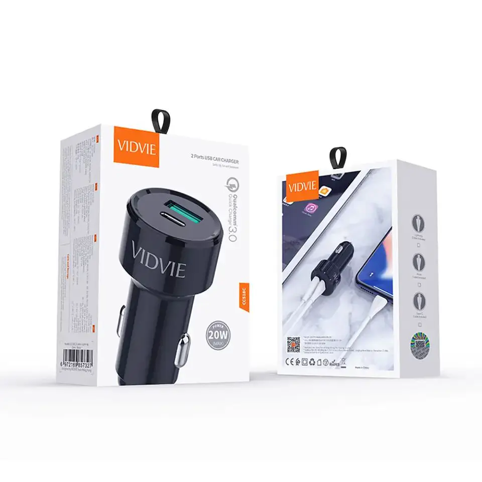 Cargador carga rápida para auto, entrada Usb Y Tipo C, Qualcomm 3.0, 20W 5