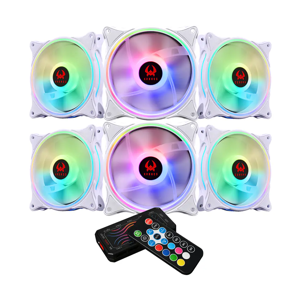Set kit ventilador de Gabinete Kronos Aeolus, ARGB, 120mm, conexión controlador, Blanco 1