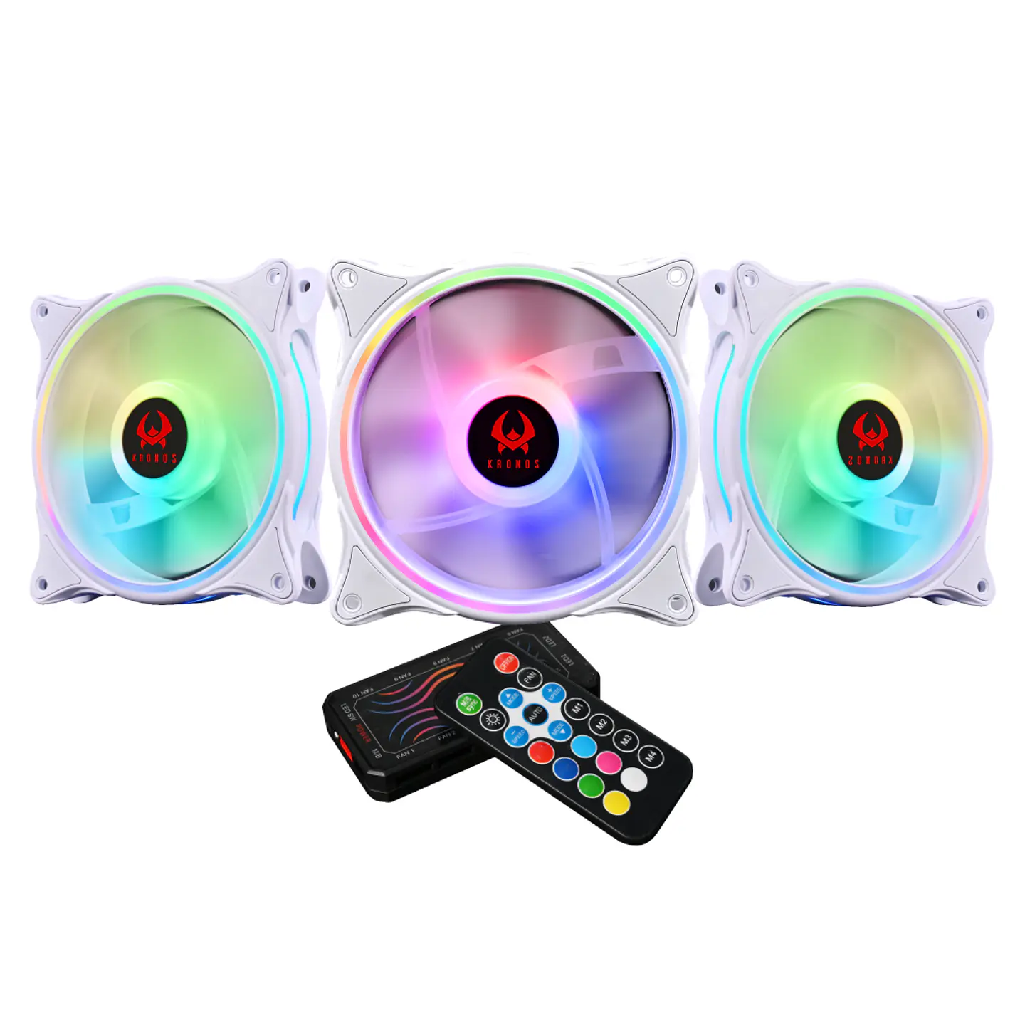 Set kit ventilador de Gabinete Kronos Aeolus, ARGB, 120mm, conexión controlador, Blanco 2