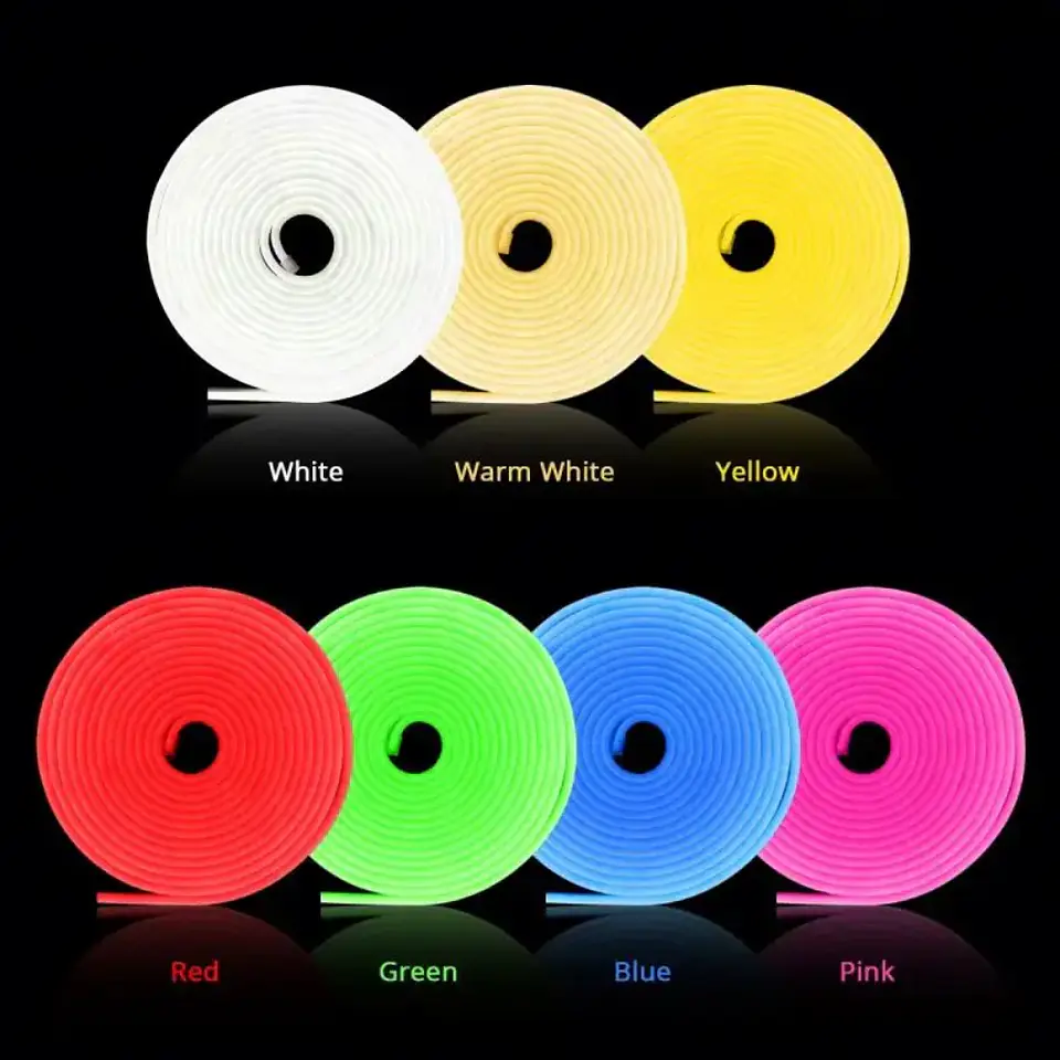 Tira de Luz Led Neon de 5 Metros, súper flexible, con Transformador 12v 2