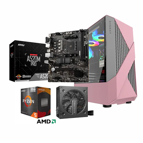 Kit Boost Ensamble: Ryzen 5 5600GT + A520 + 650W + Gabinete ATX Pink