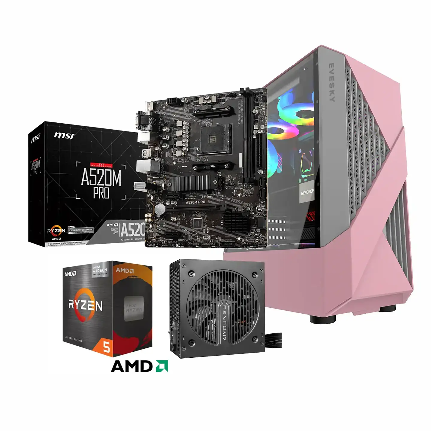 Kit Boost Ensamble: Ryzen 5 5600GT + A520 + 650W + Gabinete ATX Pink 1