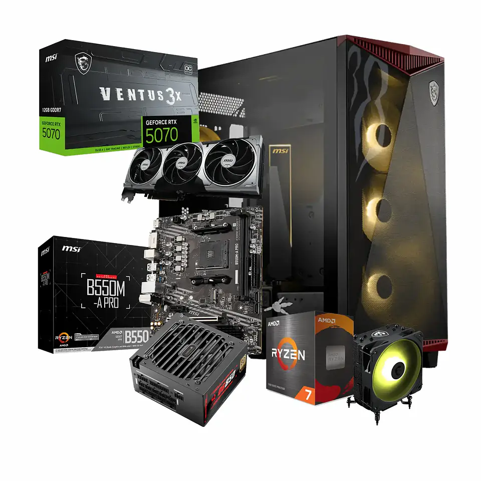 Kit MSI Ensamble Elite: Ryzen 7 5700X + RTX 5070 12G + B550 + 850W Gold + Gungnir 300 1