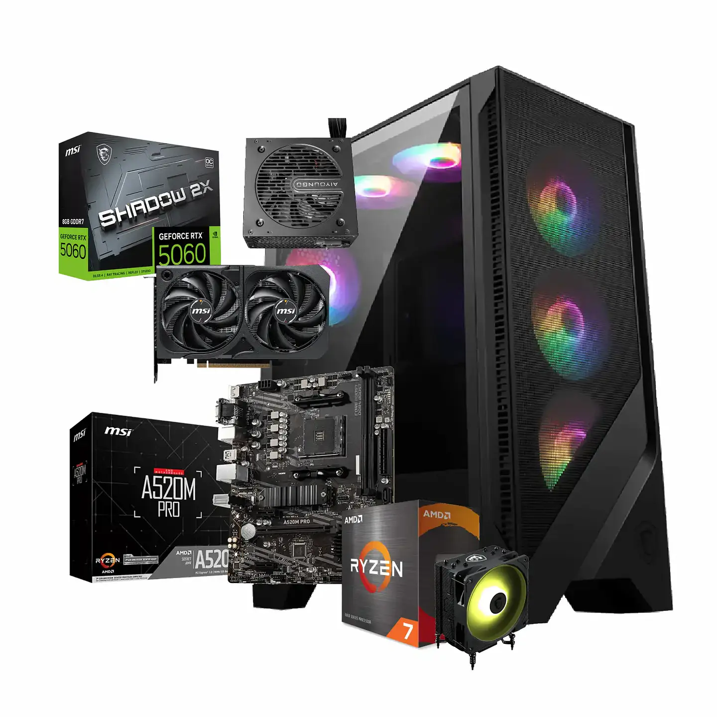 Kit MSI Ensamble: Ryzen 7 5700X + RTX 5060 8G + A520 + 650W + MAG Forge 120A 1