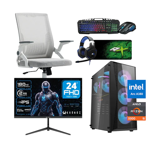 Combo Setup Gamer: PC Arctic Essential, Monitor, Silla y periféricos