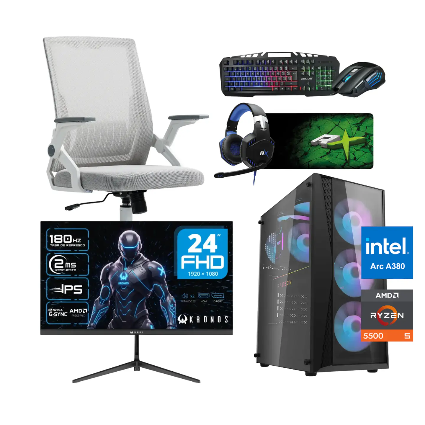 Combo Setup Gamer: PC Arctic Essential, Monitor, Silla y periféricos 1