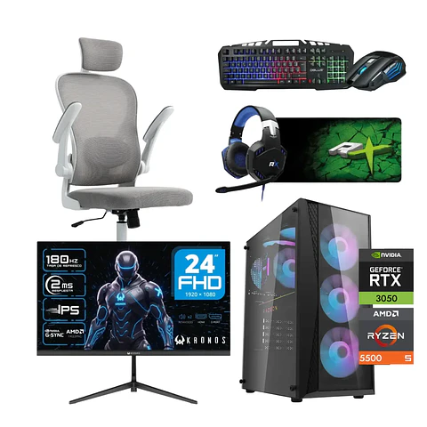 Combo Setup Gamer: PC Warrior 3050, Monitor, Silla y periférico