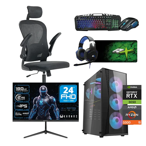 Combo Setup Gamer: PC Warrior 3050, Monitor, Silla y periférico