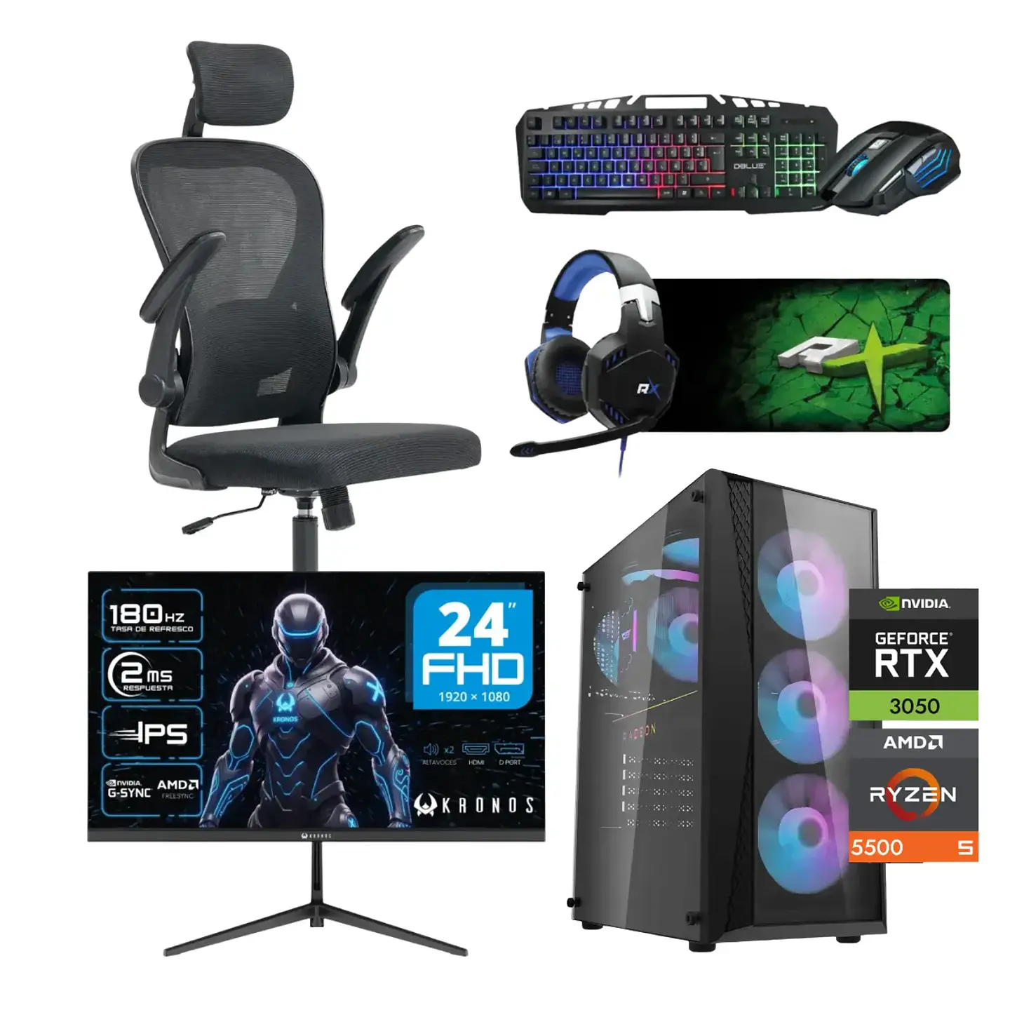 Combo Setup Gamer: PC Warrior 3050, Monitor, Silla y periférico 1